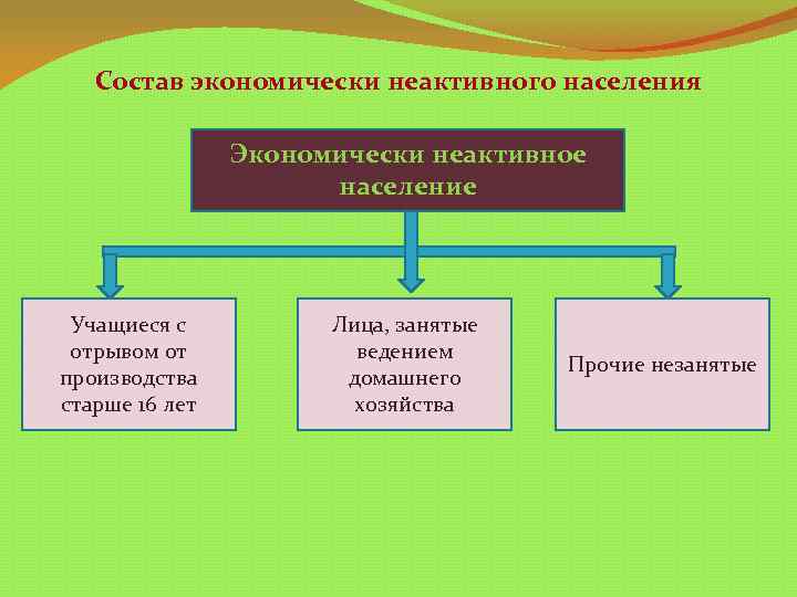 Состав экономически неактивного населения Экономически неактивное население Учащиеся с отрывом от производства старше 16