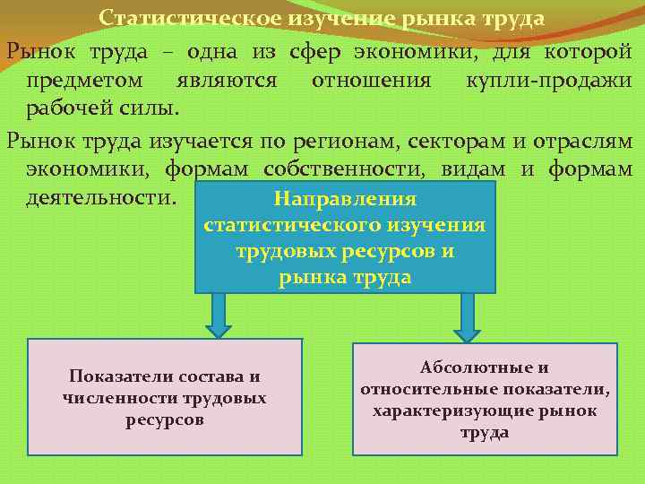 Статистическое изучение рынка труда Рынок труда – одна из сфер экономики, для которой предметом