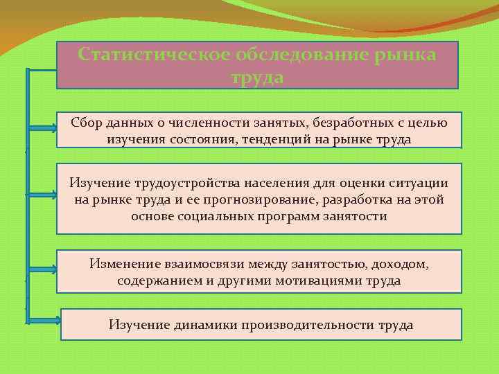 Статистическое обследование рынка труда Сбор данных о численности занятых, безработных с целью изучения состояния,