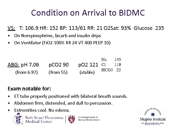 Condition on Arrival to BIDMC VS: T: 106. 9 HR: 152 BP: 113/61 RR: