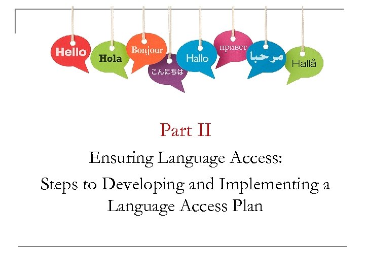 Part II Ensuring Language Access: Steps to Developing and Implementing a Language Access Plan