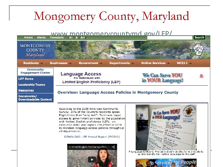 Mongomery County, Maryland www. montgomerycountymd. gov/LEP/ 