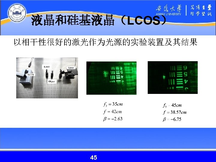 液晶和硅基液晶（LCOS） 以相干性很好的激光作为光源的实验装置及其结果 45 45 