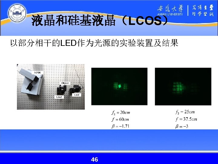 液晶和硅基液晶（LCOS） 以部分相干的LED作为光源的实验装置及结果 46 46 