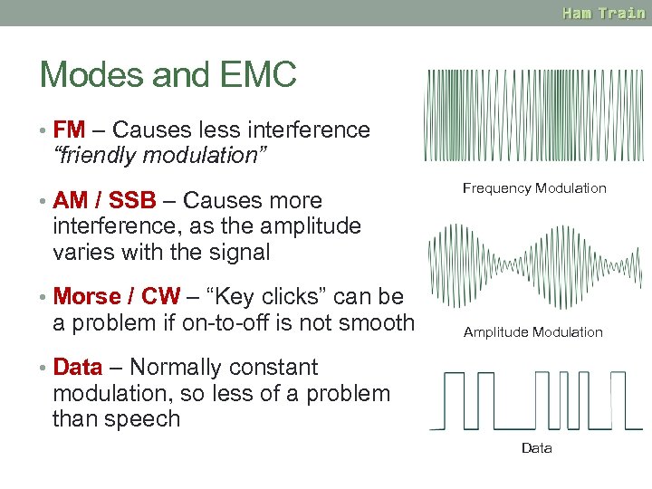 Modes and EMC • FM – Causes less interference “friendly modulation” • AM /