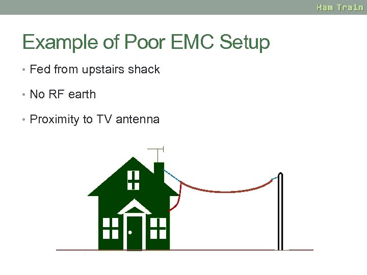 Example of Poor EMC Setup • Fed from upstairs shack • No RF earth