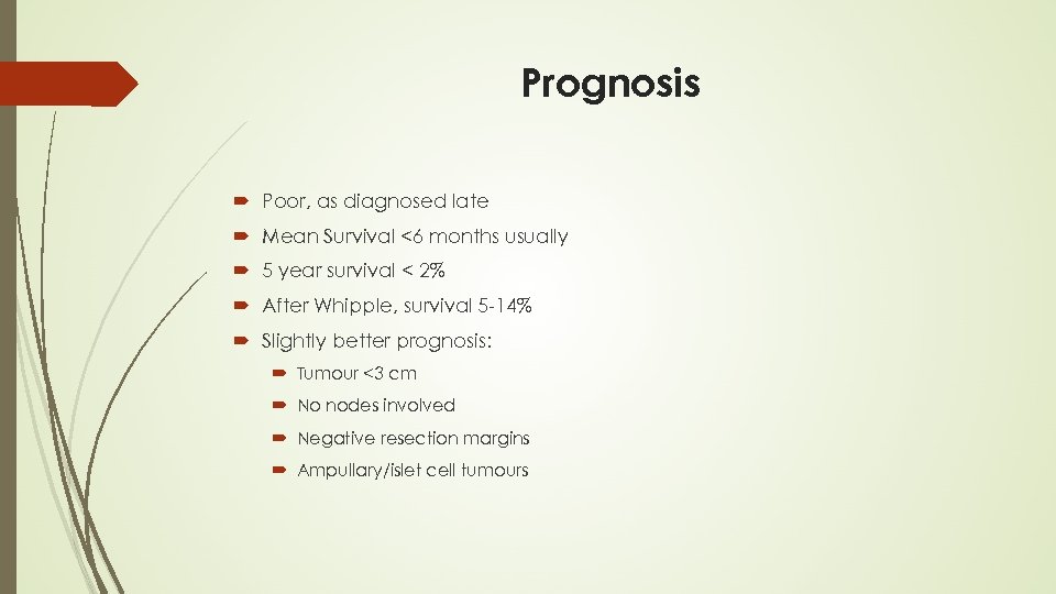 Prognosis Poor, as diagnosed late Mean Survival <6 months usually 5 year survival <