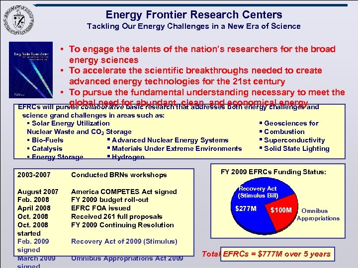 Energy Frontier Research Centers Tackling Our Energy Challenges in a New Era of Science