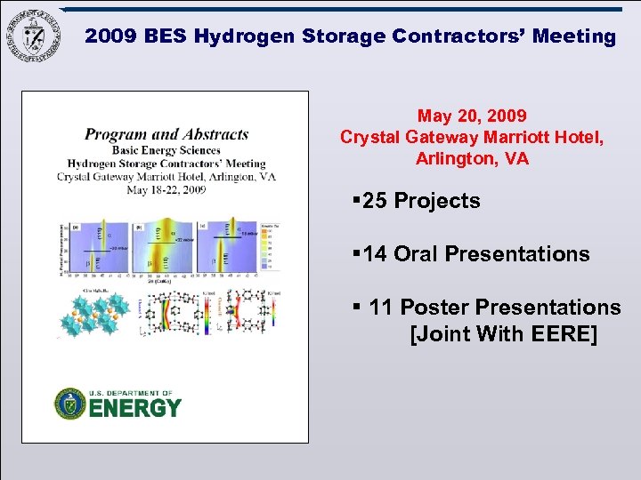2009 BES Hydrogen Storage Contractors’ Meeting May 20, 2009 Crystal Gateway Marriott Hotel, Arlington,