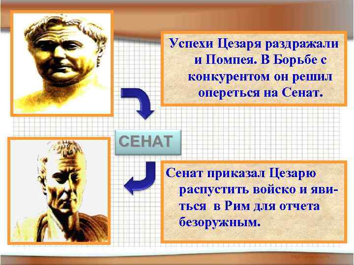 Успехи Цезаря раздражали и Помпея. В Борьбе с конкурентом он решил опереться на Сенат.