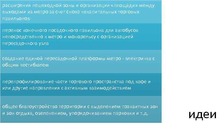 расширения пешеходной зоны и организация «площади» между выходами из метро за счет снова некапитальных