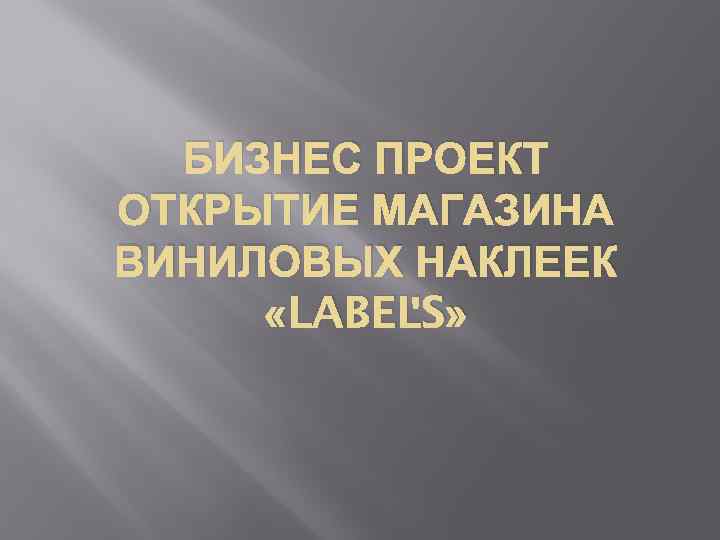 БИЗНЕС ПРОЕКТ ОТКРЫТИЕ МАГАЗИНА ВИНИЛОВЫХ НАКЛЕЕК «LABEL 'S» 