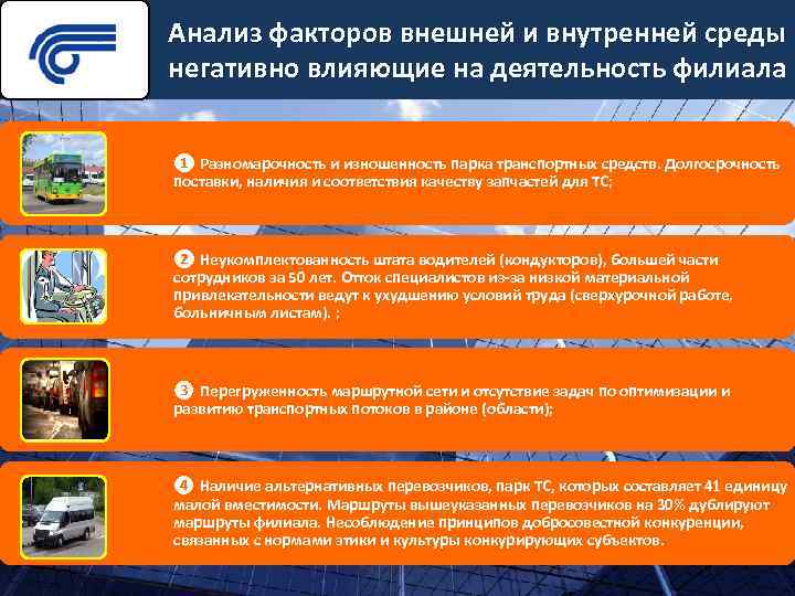 Анализ факторов внешней и внутренней среды негативно влияющие на деятельность филиала ❶ Разномарочность и