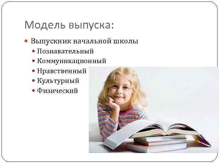 Модель выпуска: Выпускник начальной школы Познавательный Коммуникационный Нравственный Культурный Физический 