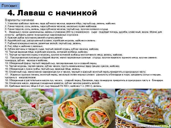 Начинки для лаваша простые и вкусные рецепты