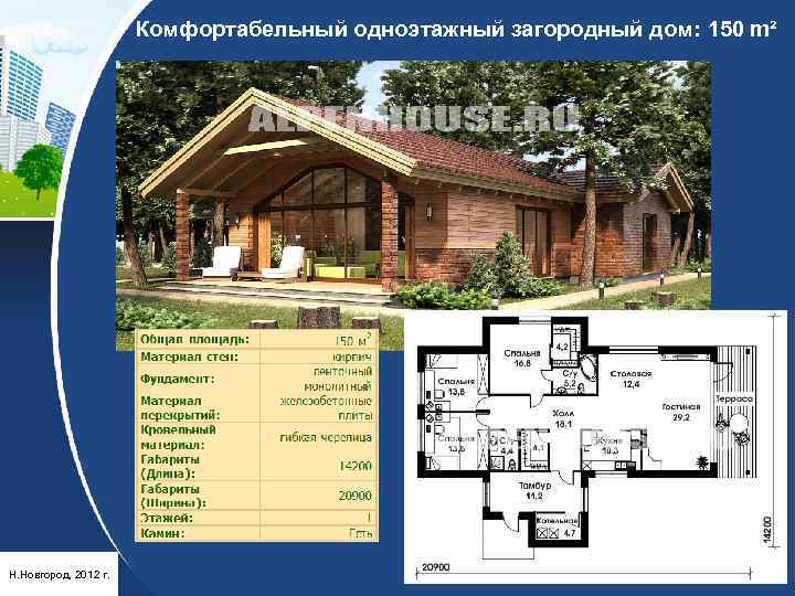 Комфортабельный одноэтажный загородный дом: 150 m² Н. Новгород, 2012 г. 