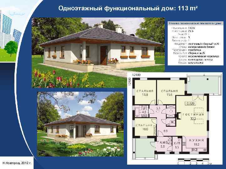 Одноэтажный функциональный дом: 113 m² Н. Новгород, 2012 г. 