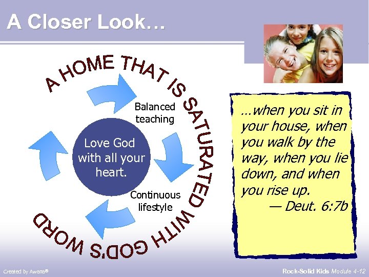 A Closer Look… Balanced teaching Love God with all your heart. Continuous lifestyle Created