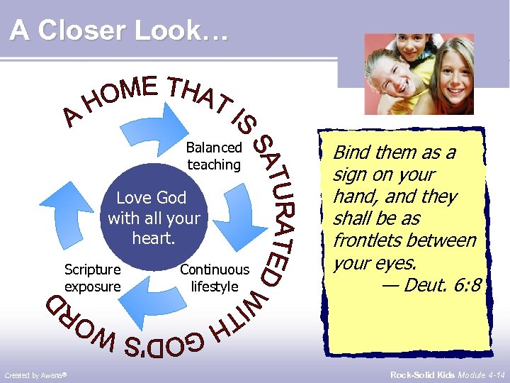 A Closer Look… Balanced teaching Love God with all your heart. Scripture exposure Created