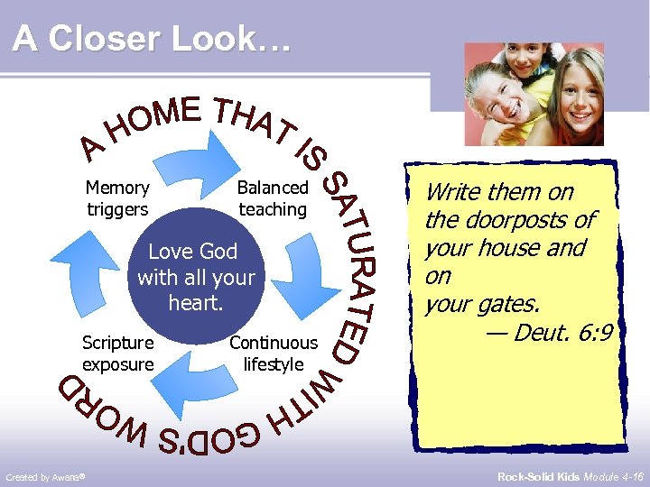 A Closer Look… Memory triggers Balanced teaching Love God with all your heart. Scripture
