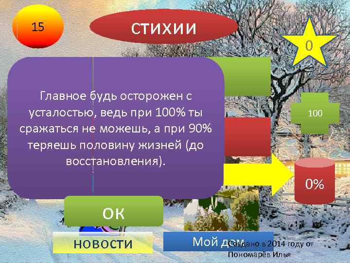 стихии 15 0 магазин Главное будь осторожен с усталостью, ведь при 100% ты сражаться