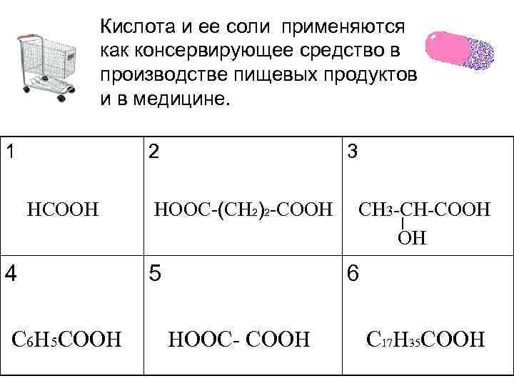 Кислота и ее соли применяются как консервирующее средство в производстве пищевых продуктов и в