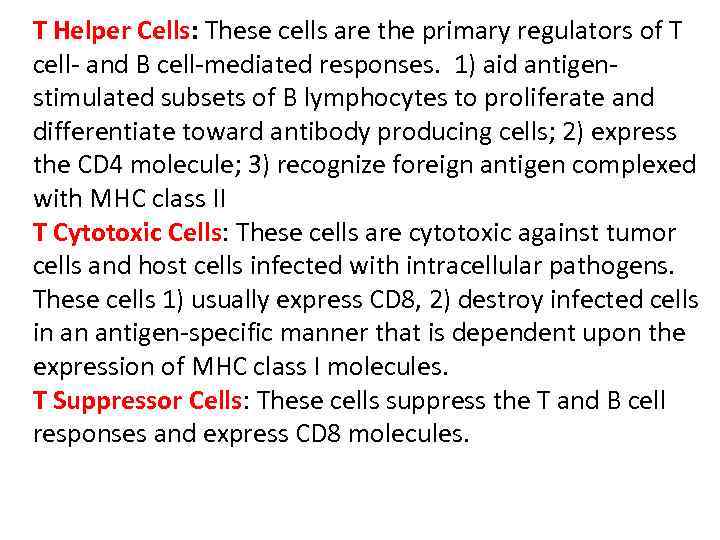 T Helper Cells: These cells are the primary regulators of T cell- and B