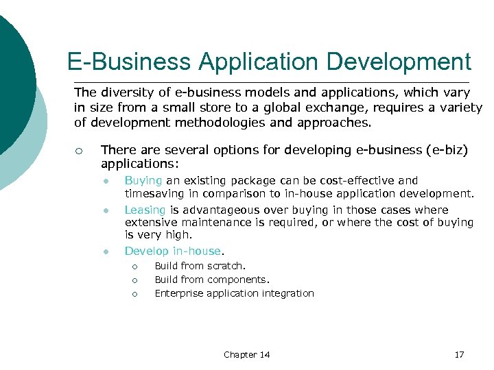 E-Business Application Development The diversity of e business models and applications, which vary in