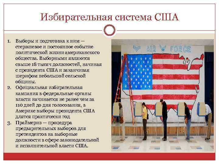 Избирательная система США 1. Выборы и подготовка к ним — стержневое и постоянное событие