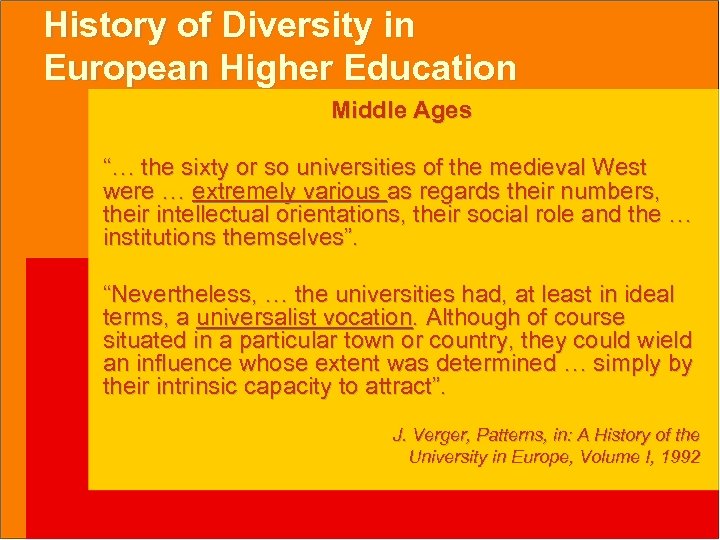 History of Diversity in European Higher Education Middle Ages “… the sixty or so