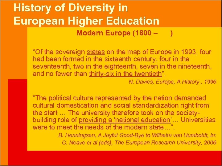 History of Diversity in European Higher Education Modern Europe (1800 – ) “Of the