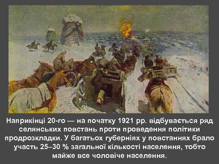 Наприкінці 20 -го — на початку 1921 рр. відбувається ряд селянських повстань проти проведення