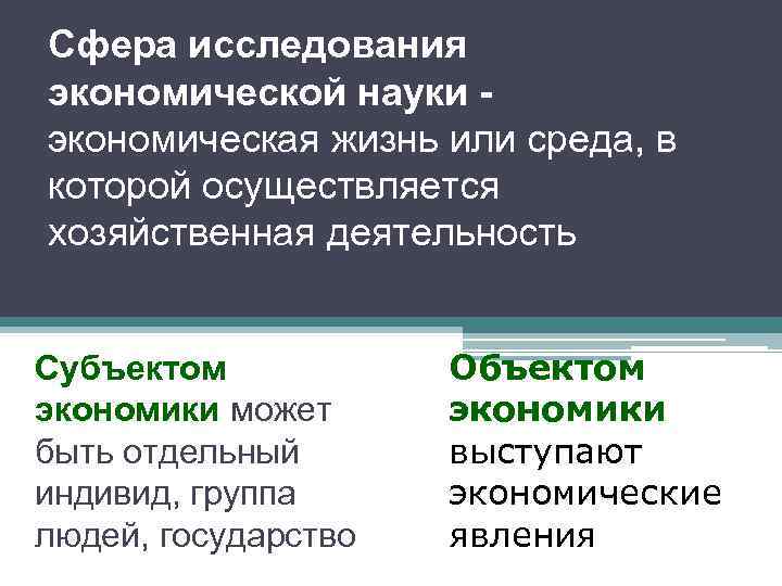 Сфера исследования экономической науки экономическая жизнь или среда, в которой осуществляется хозяйственная деятельность Субъектом