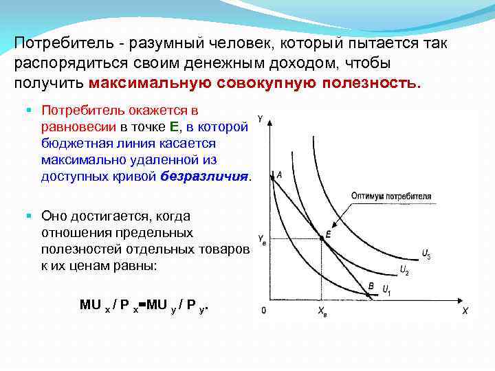 Потребитель - разумный человек, который пытается так распорядиться своим денежным доходом, чтобы получить максимальную