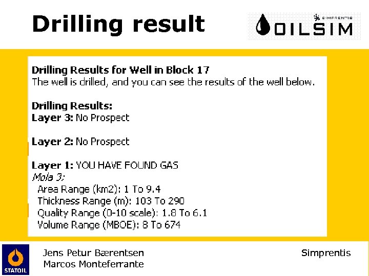 Drilling result Jens Petur Bærentsen Marcos Monteferrante Simprentis 