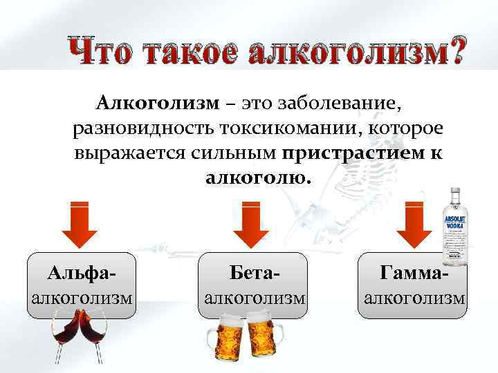 Что такое алкоголизм? Алкоголизм – это заболевание, разновидность токсикомании, которое выражается сильным пристрастием к