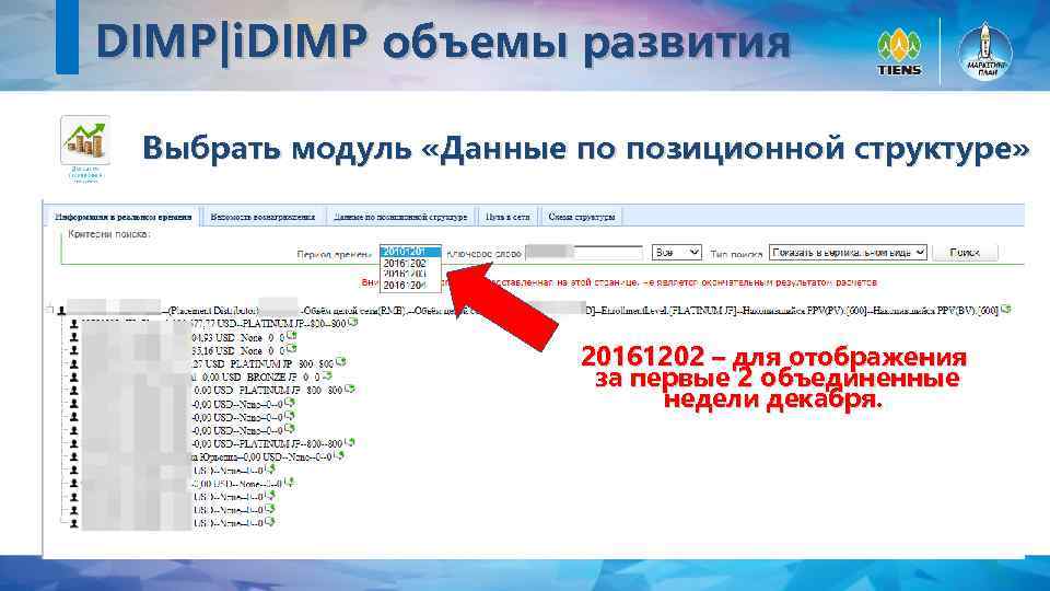 DIMP|i. DIMP объемы развития Выбрать модуль «Данные по позиционной структуре» 20161202 – для отображения