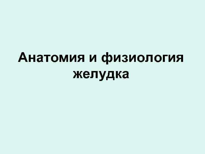 Анатомия и физиология желудка 