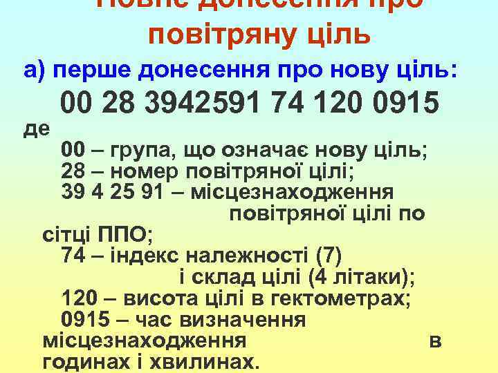 Повне донесення про повітряну ціль а) перше донесення про нову ціль: де 00 28