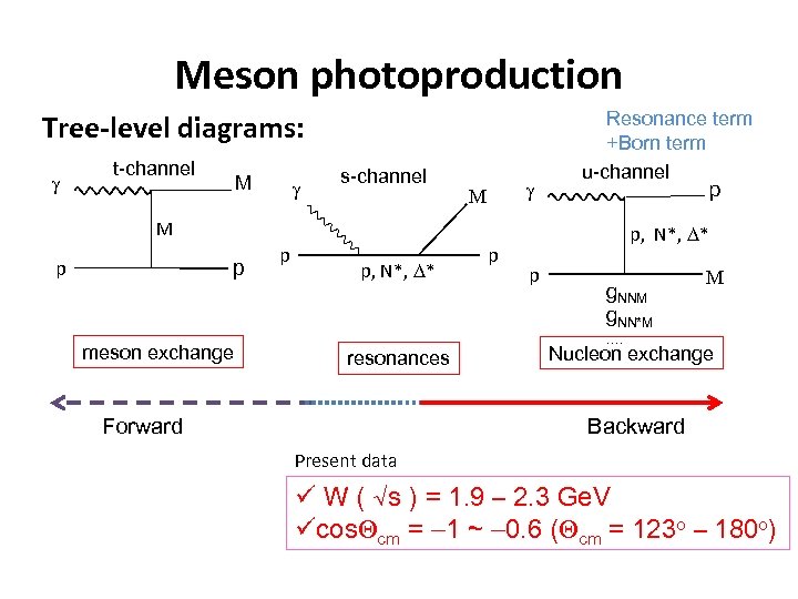 Meson photoproduction Tree-level diagrams: g t-channel M g s-channel M g Resonance term +Born