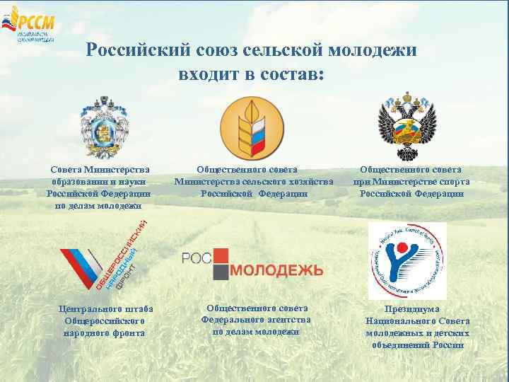 Российский союз сельской молодежи входит в состав: Совета Министерства образовании и науки Российской Федерации