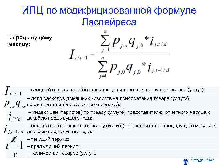 ИПЦ по модифицированной формуле Ласпейреса к предыдущему месяцу: – сводный индекс потребительских цен и