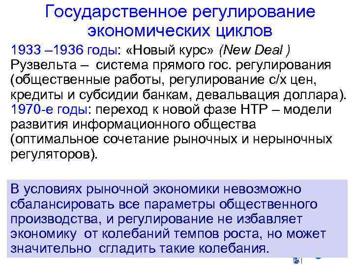 Государственное регулирование экономических циклов 1933 – 1936 годы: «Новый курс» (New Deal ) Рузвельта