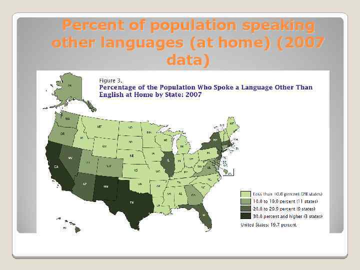 Percent of population speaking other languages (at home) (2007 data) 