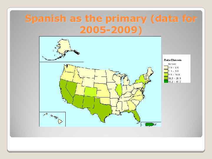 Spanish as the primary (data for 2005 -2009) 