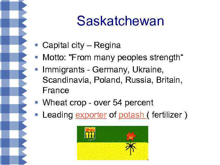 Saskatchewan § Capital city – Regina § Motto: "From many peoples strength“ § Immigrants