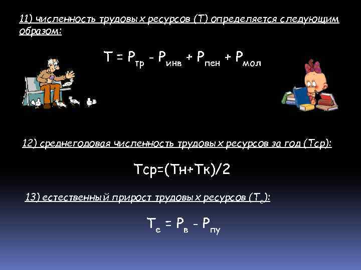 11) численность трудовых ресурсов (Т) определяется следующим образом: Т = Ртр - Ринв +