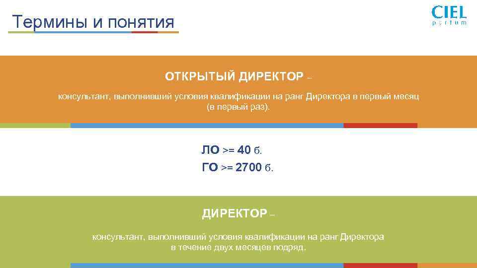 Термины и понятия ОТКРЫТЫЙ ДИРЕКТОР – консультант, выполнивший условия квалификации на ранг Директора в