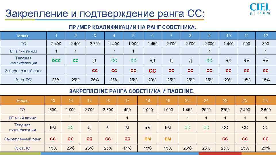 Закрепление и подтверждение ранга СС: ПРИМЕР КВАЛИФИКАЦИИ НА РАНГ СОВЕТНИКА. Месяц 1 2 3