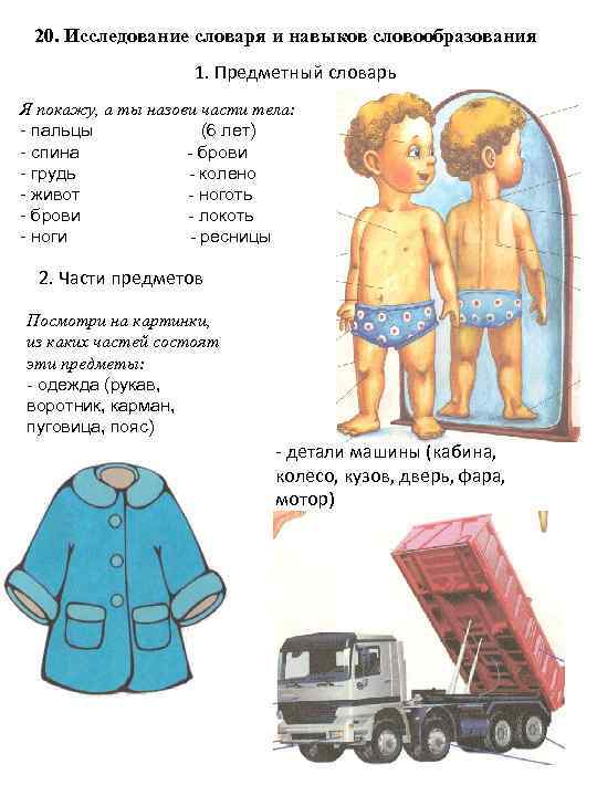 20. Исследование словаря и навыков словообразования 1. Предметный словарь Я покажу, а ты назови